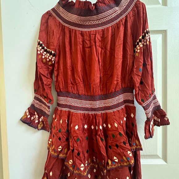 Red Carter Bohemian Boho Off-Shoulder Burnt Orange Festival Dress  Size M - Picture 3 of 7